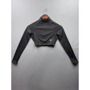 Varsity Black Cropped Zip Up Long Sleeve Athletic‎ Top Womens Small